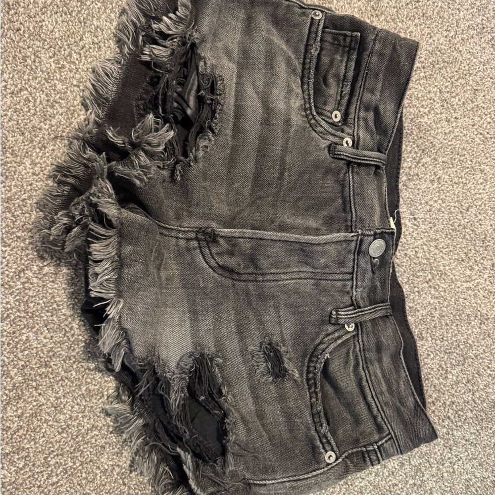 Free People Distressed Black Jean Shorts